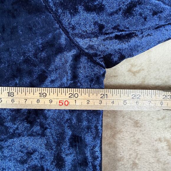 Navy Blue Jewel Tone Crushed Velvet Longline Cardigan Duster | Open Front | Sm - Picture 7 of 10